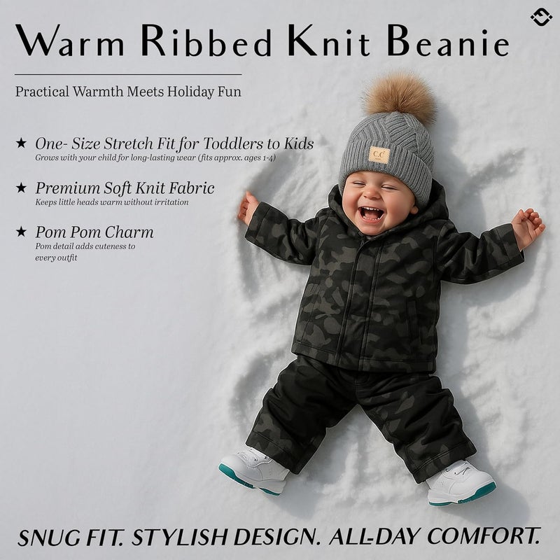 Funky Junque Toddler Pom Beanie – Kids Winter Hat for Ages 1–4, Baby Boy & Girl Knit Beanies, Warm Cozy Knit Snow Hats - Image 2